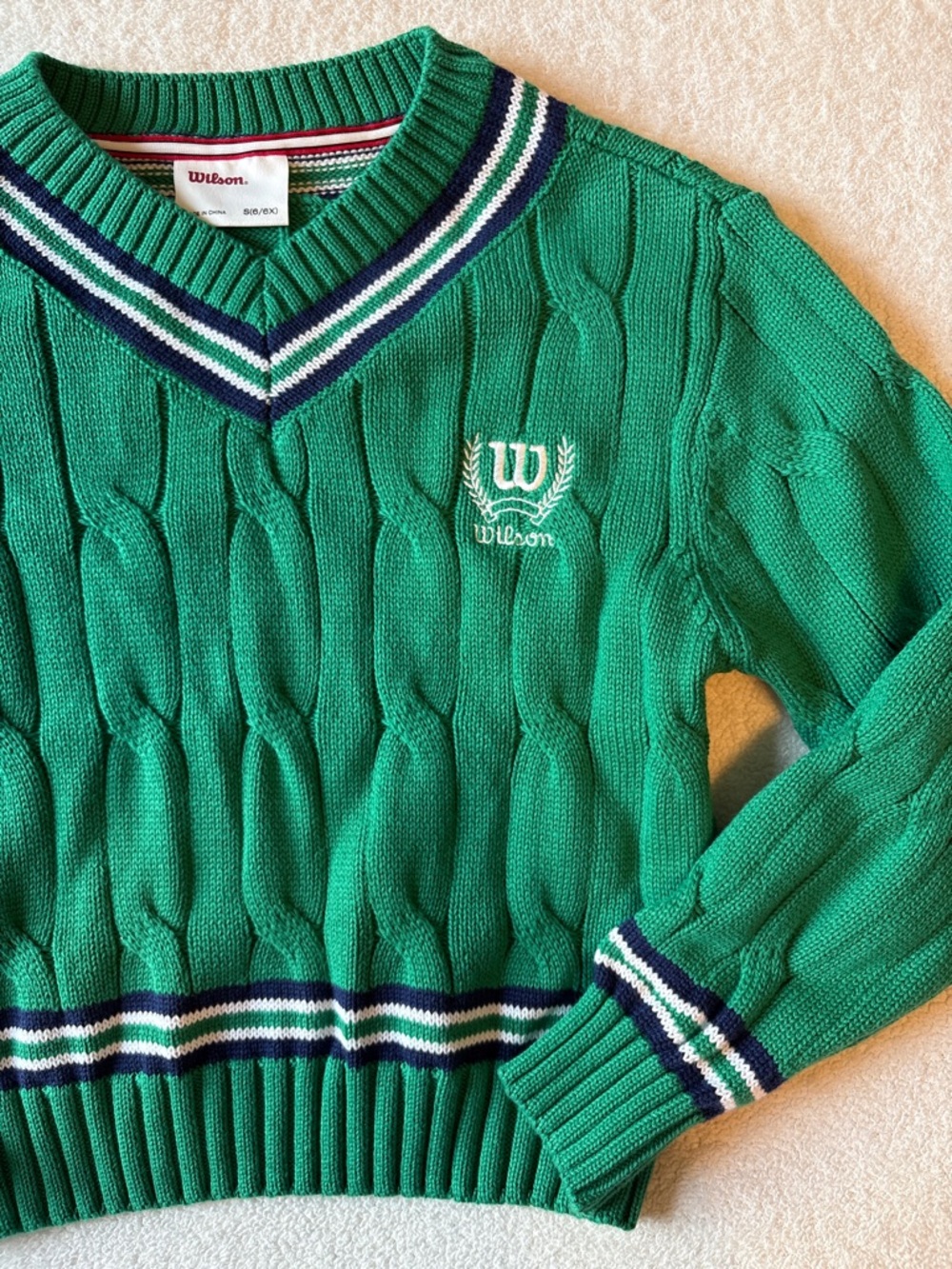 Wilson Preppy Tennis Sweater, Green w Blue White. Size 6/6x - Picture 2 of 8